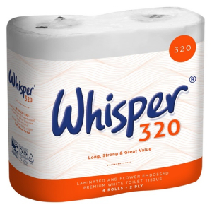 Whisper 320 sheet 2 ply toilet rolls (36)