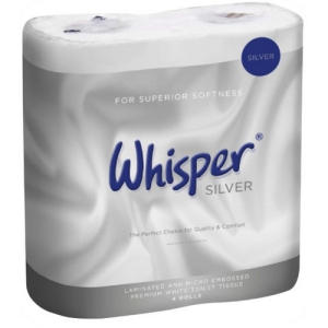 Whisper Silver Luxury 2ply 10 x 4 roll pack toilet rolls 210sht (40)