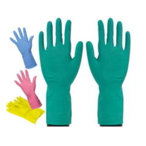 Household colour coded rubber gloves