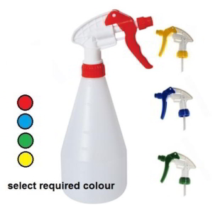 Colour coded recycled spray bottles complete with spray nozzle